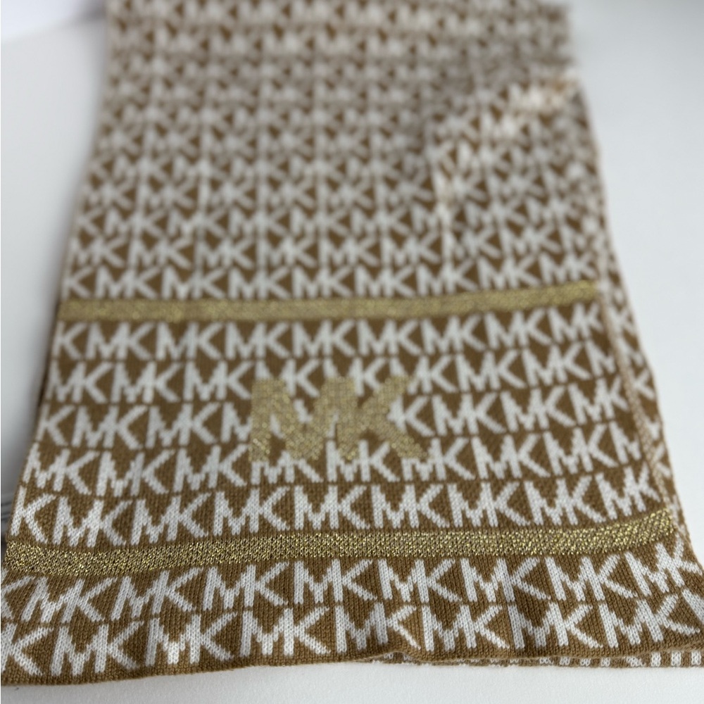 Michael Kors Tan and White Patterned Scarf